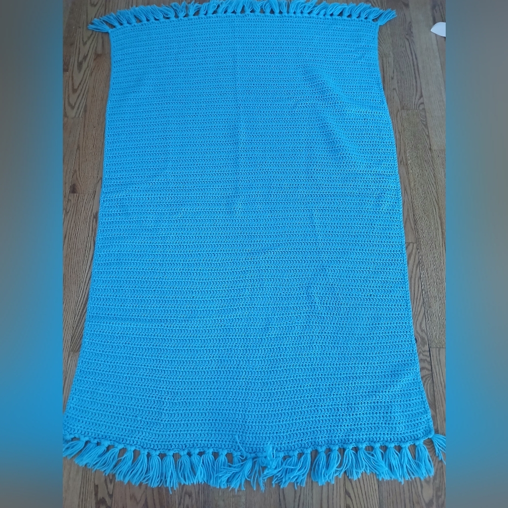 Handmade Crochet Throw Blanket with Fringe